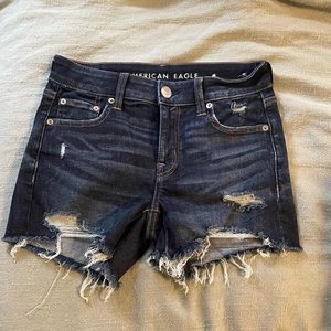 American Eagle dark wash distressed shorts